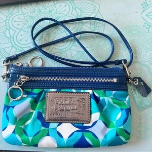 Coach Poppy handbag Nitroliscious Pattern Green and Blue With Blue Strap